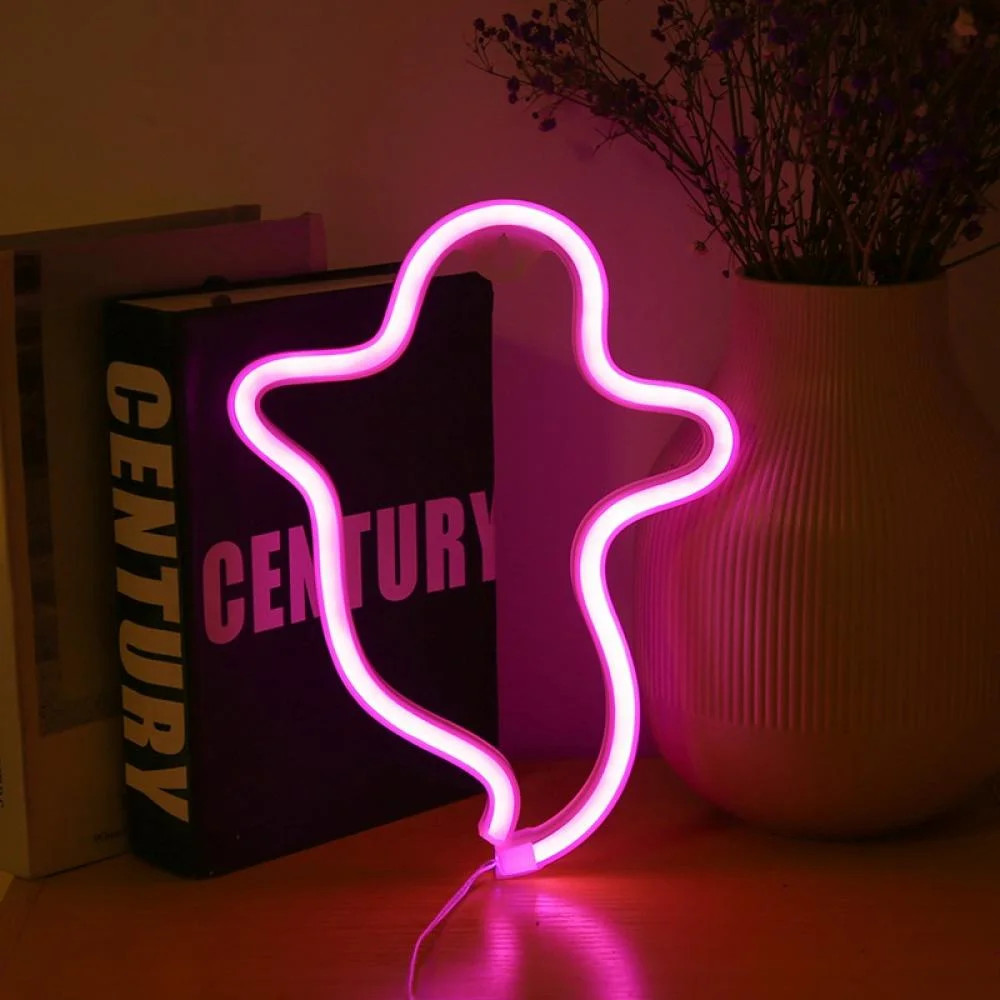 Halloween Ghost Neon Sign, Spooky Pink Ghost Table Decor, USB or Battery Powered LED Neon Night L... | Walmart (US)