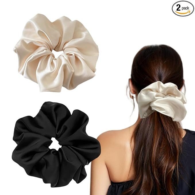 2 Pieces Jumbo Satin Silk Scrunchies for Women 7.5 Inches Large Oversize Scrunchies For Thick Hai... | Amazon (US)