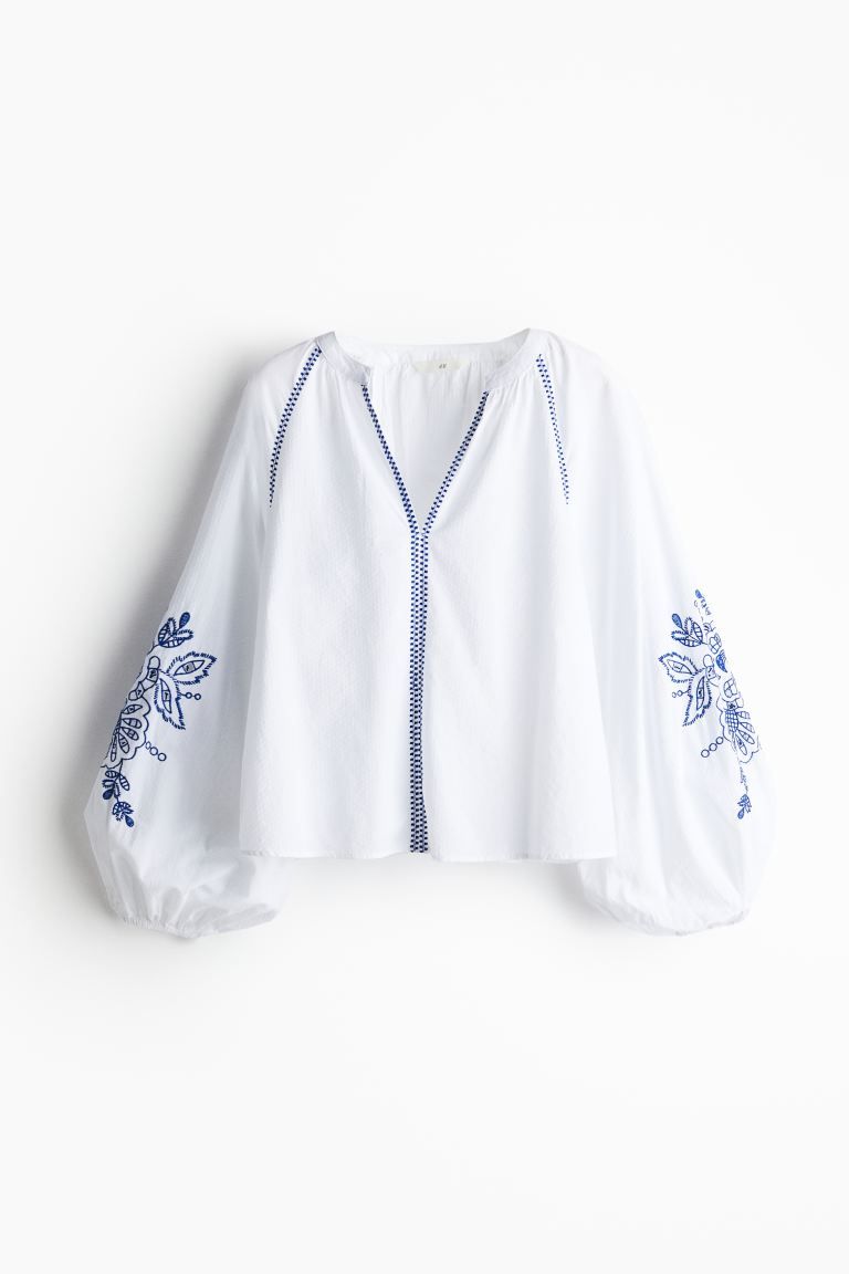 Embroidered Balloon-sleeved Blouse | H&M (US + CA)