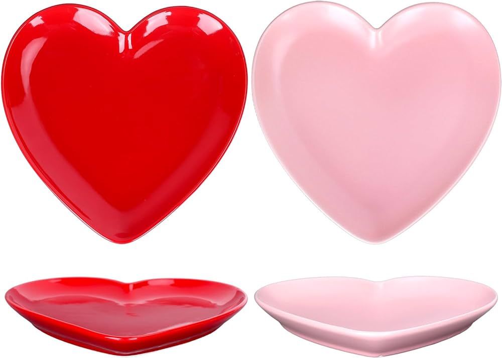 Whaline 2Pcs Heart Shaped Plate Ceramic Dessert Plate Pink Red Salad Dinner Steak Plate for Home ... | Amazon (US)