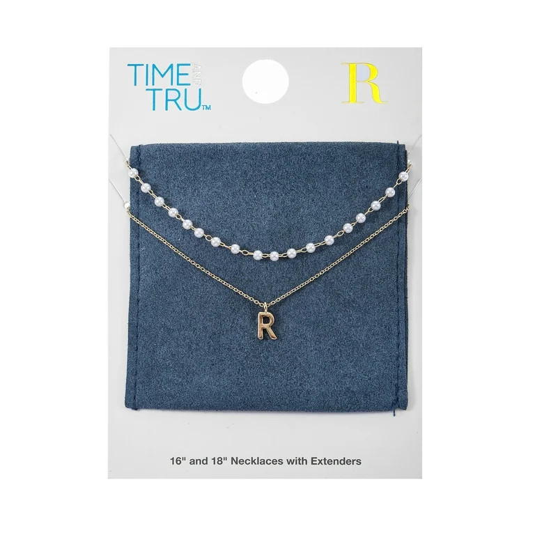 Time and Tru Goldtone Initial Letter Necklace Set, 2 Pieces, Letter R | Walmart (US)