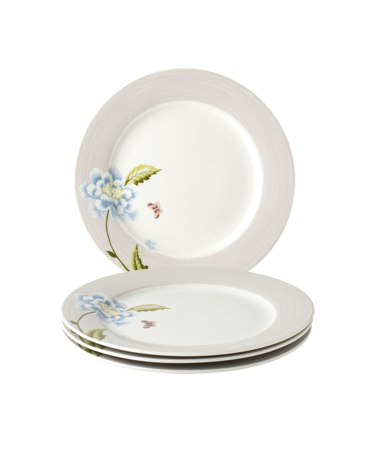 Closeout! Laura Ashley Heritage Collectables Cobblestone Pinstripe Plates in Gift Box, Set of 4 - White with Beige | Macy's