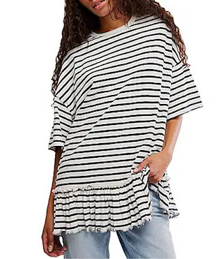 We The Free Why Yes Striped Crew Neck Short Sleeve Ruffled Hem Tee -  M | Dillard's