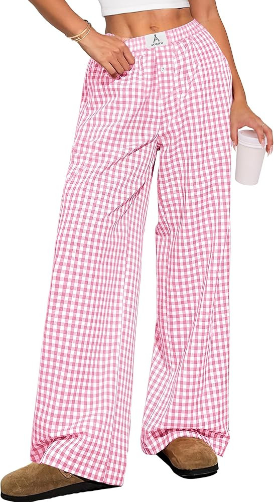 ANRABESS Womens Striped Gingham Pants 2026 Pajama Lounge Boxer Pants Cute Comfy PJ Bottoms with P... | Amazon (US)