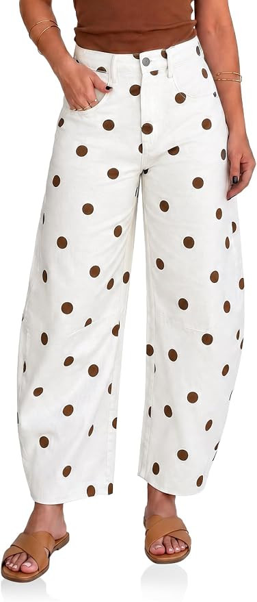 Cicy Bell Womens Polka Dot Barrel Jeans Baggy Wide Leg Denim Pants | High Waisted,Boyfriend Style... | Amazon (US)