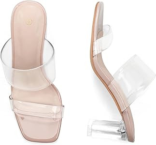 mysoft Women's Clear Heels Square Toe Chunky Block Heel Sandals | Amazon (US)