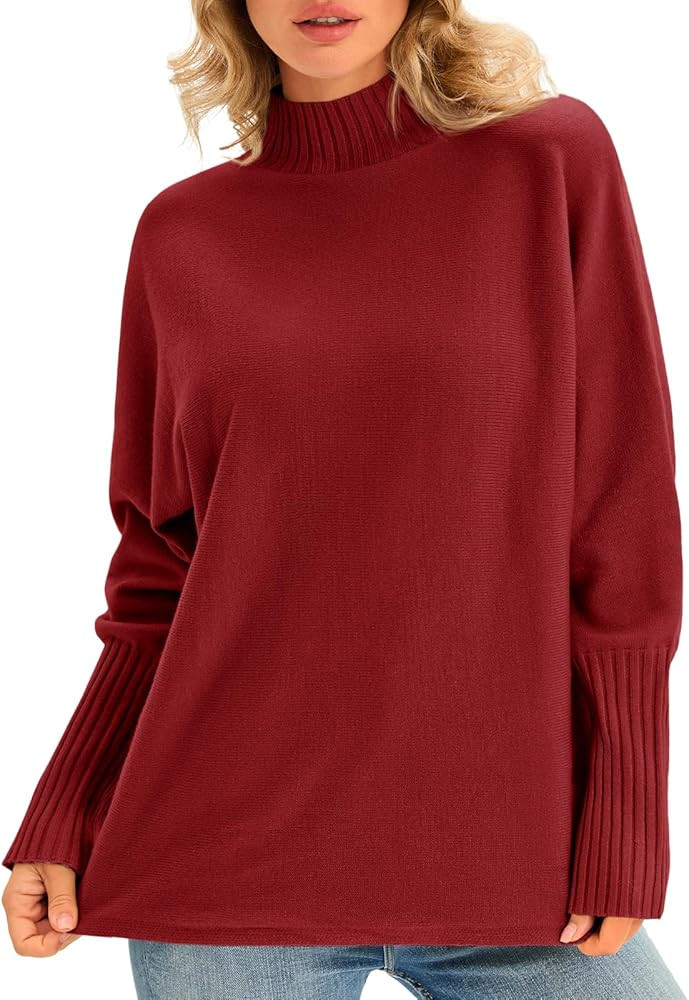 Cicy Bell Womens Mock Neck Sweaters Batwing Long Sleeve Chunky Knit Pullover Oversized Fall Casua... | Amazon (US)