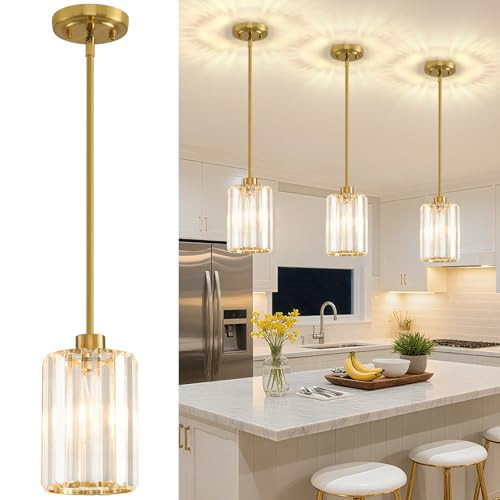 3 Pack Pendant Lights Kitchen Island, Modern Gold Pendant Light Fixtures, Mini Chandelier Crystal Kitchen Island Lighting, Hanging Pendant Lights Fixture for Kitchen Island Dining Room Hallway Foyer | Amazon (US)
