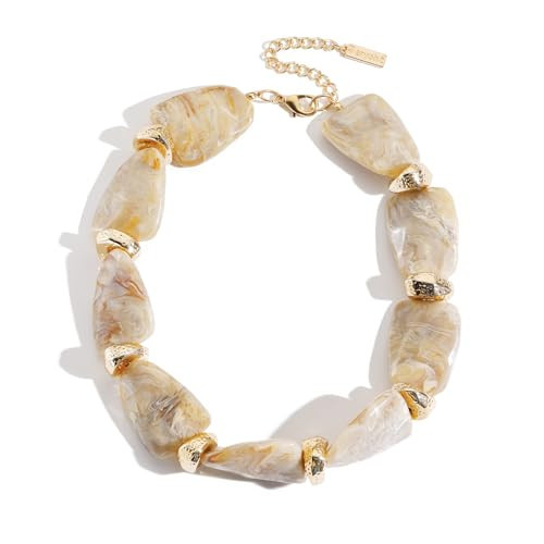 BERYOHZ Collar Necklace for Women,Retro Classic Chunky Choker Statement Beaded Necklace for Casual Party Wedding Vacation Daily Outings (BN-0112-Beige) | Amazon (US)