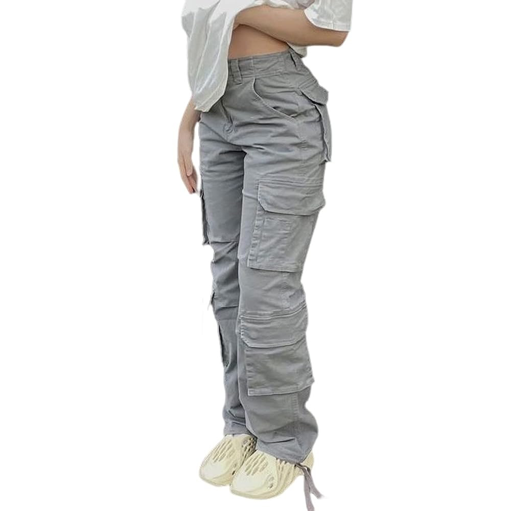 Viatabuna High Waisted Cargo Pants for Women Baggy Y2k Straight Wide Leg Pants with Pockets Stree... | Amazon (US)