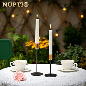Nuptio Candlestick Holders Taper Candle Holders, 2 Pcs Candle Stick Holders Set, Gold & Black Bra... | Amazon (US)