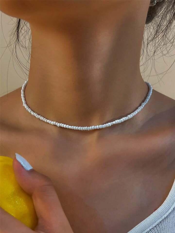 1pc Women Fashion Simple Pearl Beaded Necklace, Personal Style Necklace Suitable For Gifts, Datin... | SHEIN