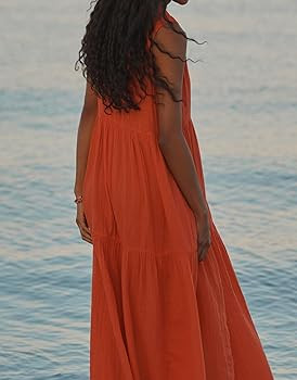 R.Vivimos 2026 Summer Cotton Maxi Dresses for Women Casual Sleeveless Button V Neck Tiered Loose ... | Amazon (US)