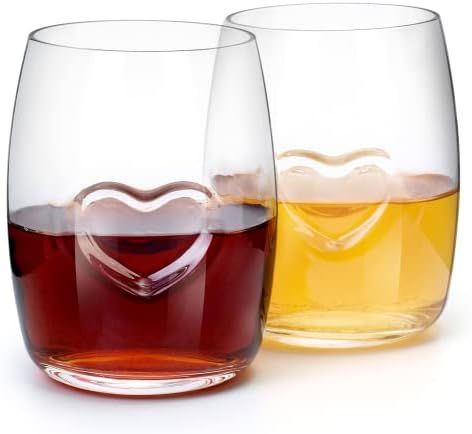 Bohimu Stemless Wine Glasses Set of 2, Lead-Free Clear Glass with Love Heart Indentations,Luxury ... | Amazon (US)
