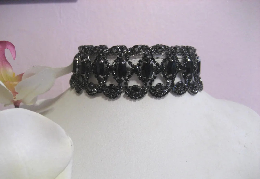 Black Rhinestone Choker Necklace, Prom Bridal Wedding Pageant 1 1/2" Wide Jewelry Accessories | Etsy (US)