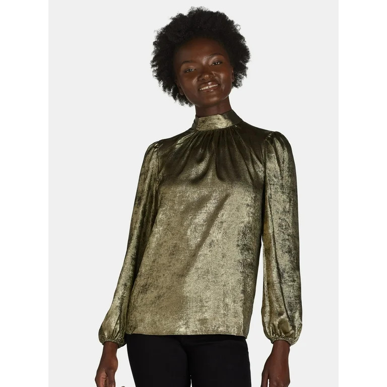 Nine.Eight Women's Mock Neck Blouse with Puff Sleeves, Sizes XS-XXXL | Walmart (US)