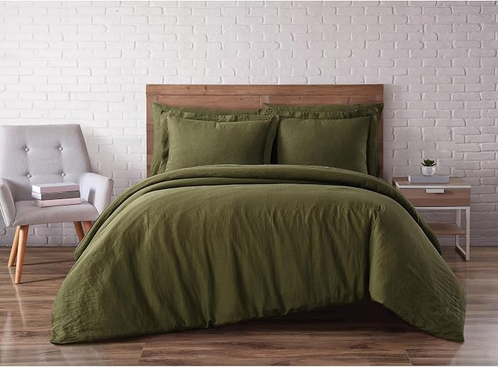 Brooklyn Loom Linen Duvets Olive Green Linen 3-Piece Full/Queen Duvet Set, Solid Color Themed, fo... | Amazon (US)