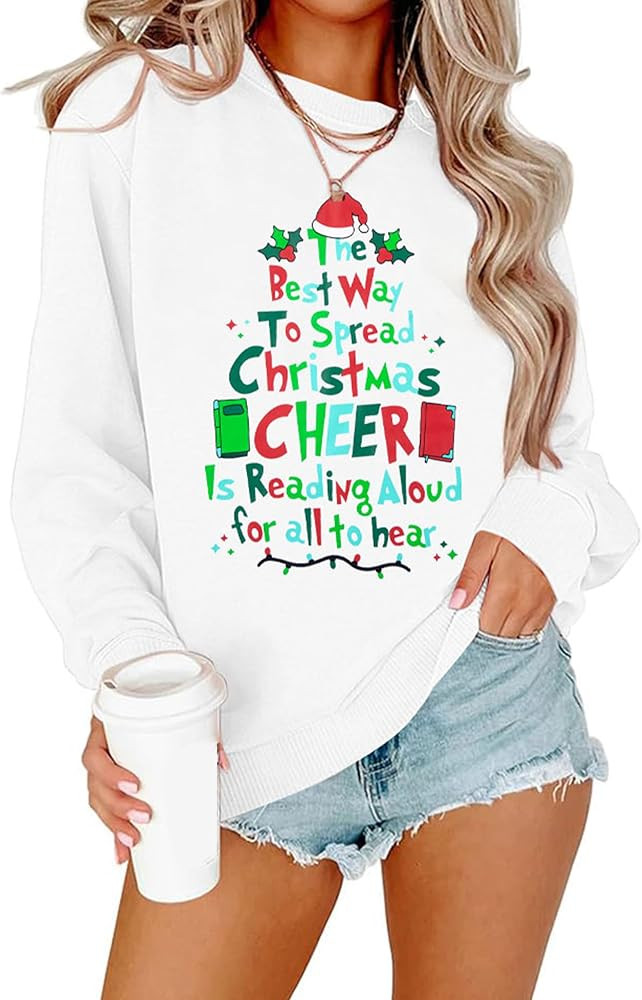 FLOYU Christmas Sweatshirt for Women Christmas Crewneck Sweatshirt Christmas Cheer Sweater Merry ... | Amazon (US)