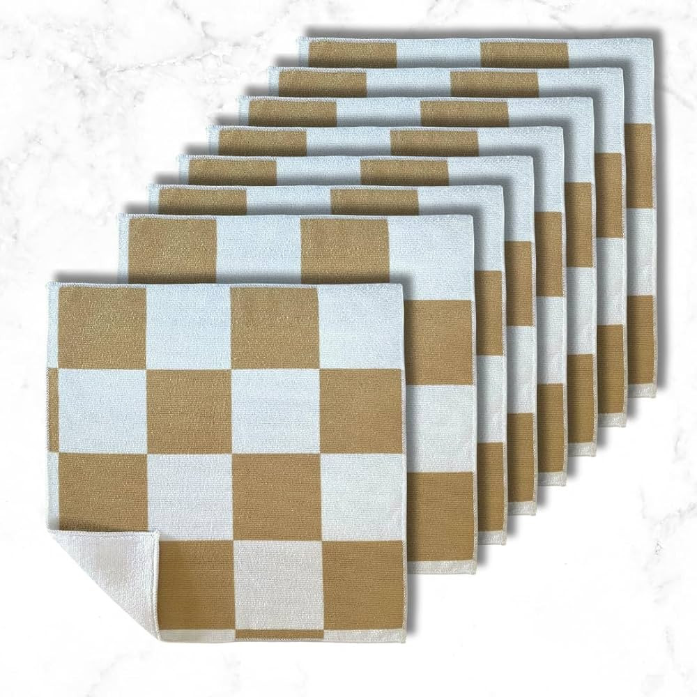 Cloak & SAGE 13" x 13" Luxury Microfiber Cleaning Cloths | Latte – 8 Pack | Premium Checkered A... | Amazon (US)
