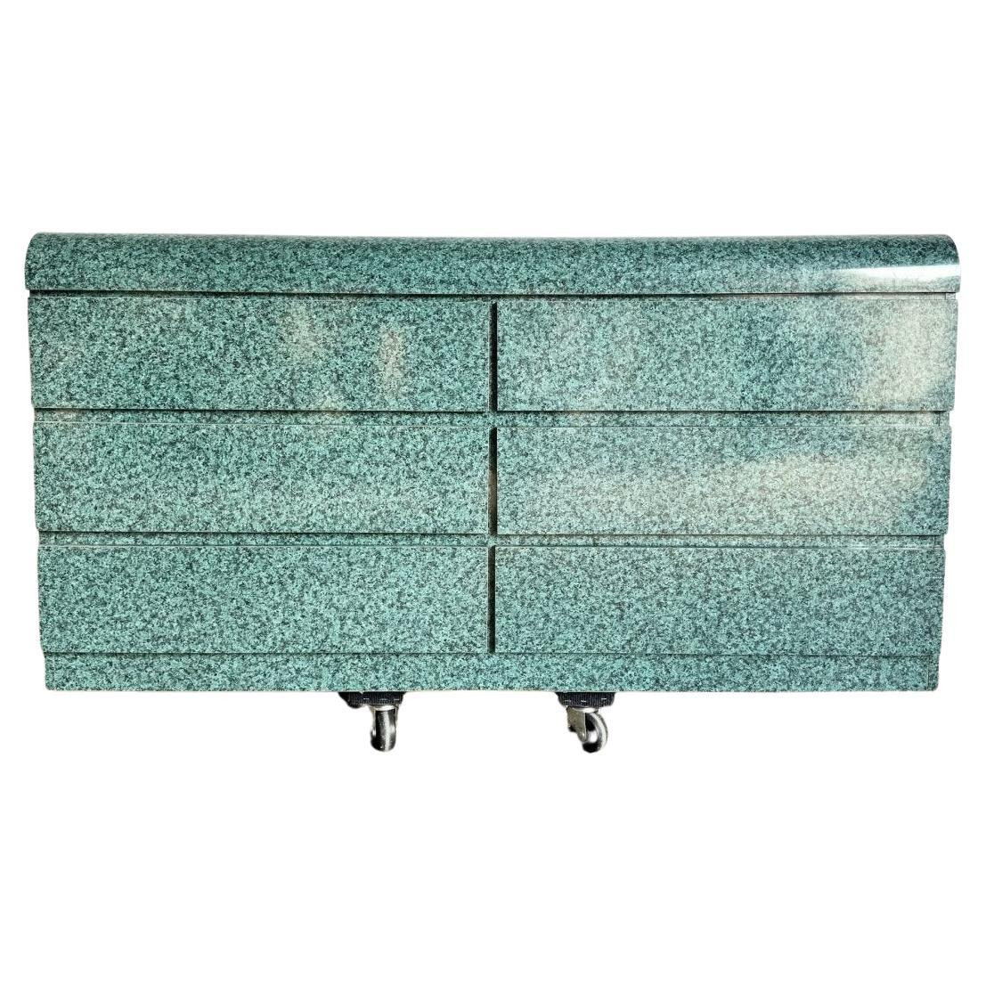 Postmodern Faux Teal Granite Waterfall Dresser | 1stDibs