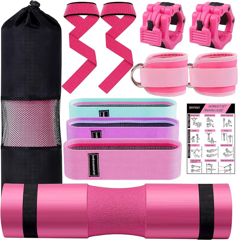 SINYWAY Barbell Pad Set, 11 Pcs Barbell Squat Pad for Hip Thrusts, Lunges, Leg Day with 2 Gym Ank... | Amazon (US)