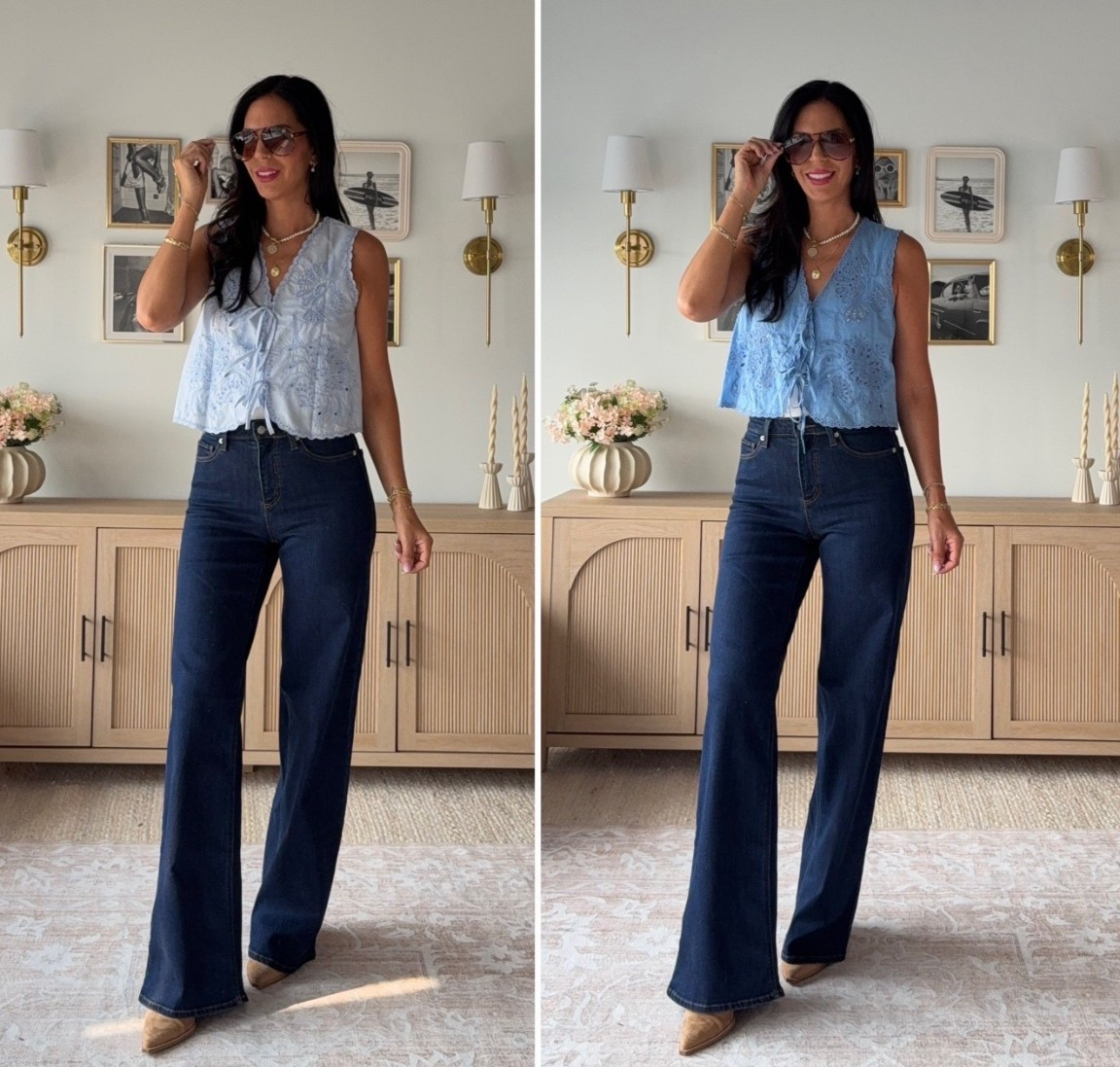 Left - Amazon vest and a size small 
Right- free people size small 

Denim is target and a size 4 tall. Obsessed with the dark wash (make sure to size up) 

I linked the tank under since it’s perfect with these vest! Small 

#LTKOver40 #LTKU #LTKSaleAlert