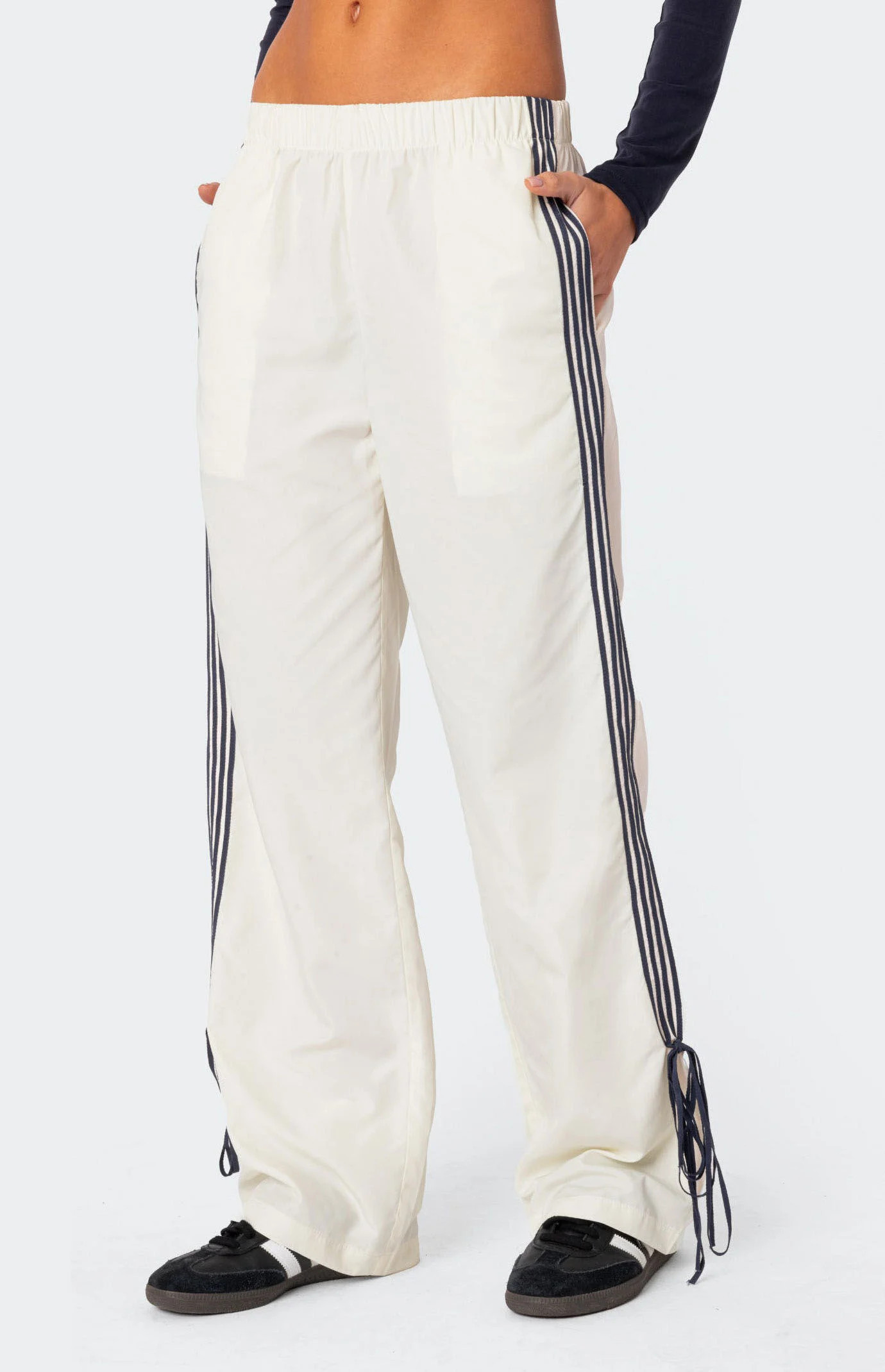 Edikted Women's Remy Bow Ribbon Track Pants in Off White - Size XS | PacSun