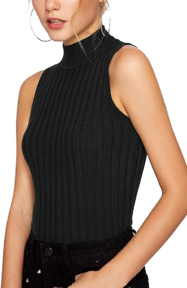 Nicetage Women's Sleeveless Slim Fit Mock Turtleneck Knit Pullover Sweater Stretch Basic T Shirt ... | Amazon (US)