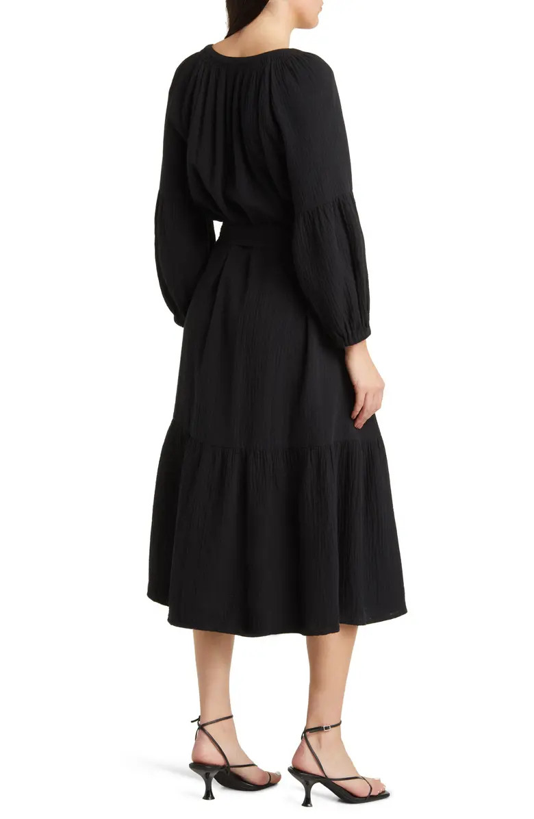 Rails Vittoria Long Sleeve Double Organic Cotton Gauze Midi Dress | Nordstrom | Nordstrom