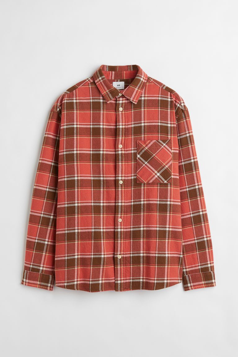 H & M - Relaxed Fit Plaid Flannel Shirt - Orange | H&M (US)