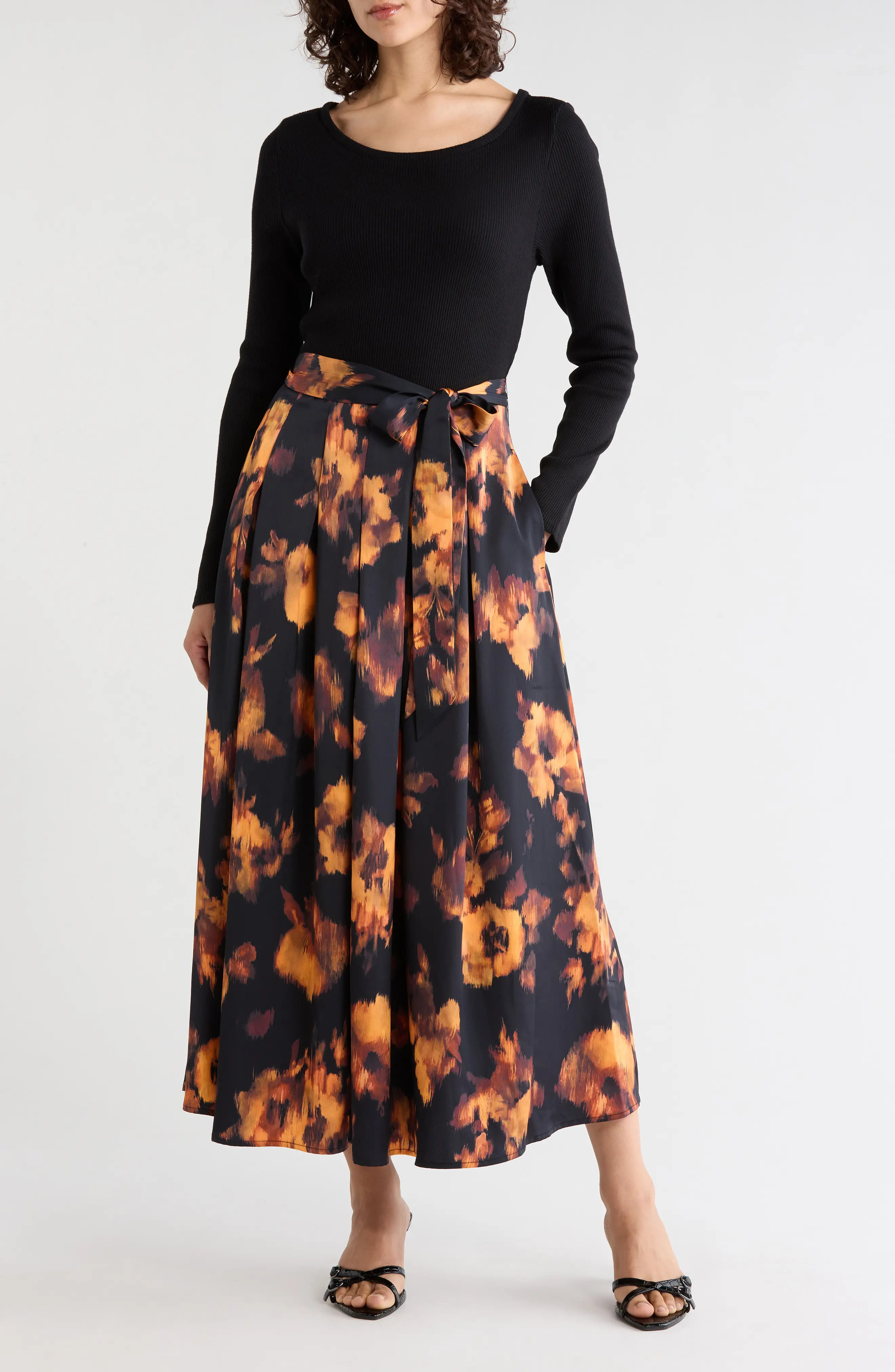 Gemma + Jane Layered Look Tie Waist Long Sleeve Maxi Dress in Black at Nordstrom Rack, Size X-Large | Nordstrom Rack