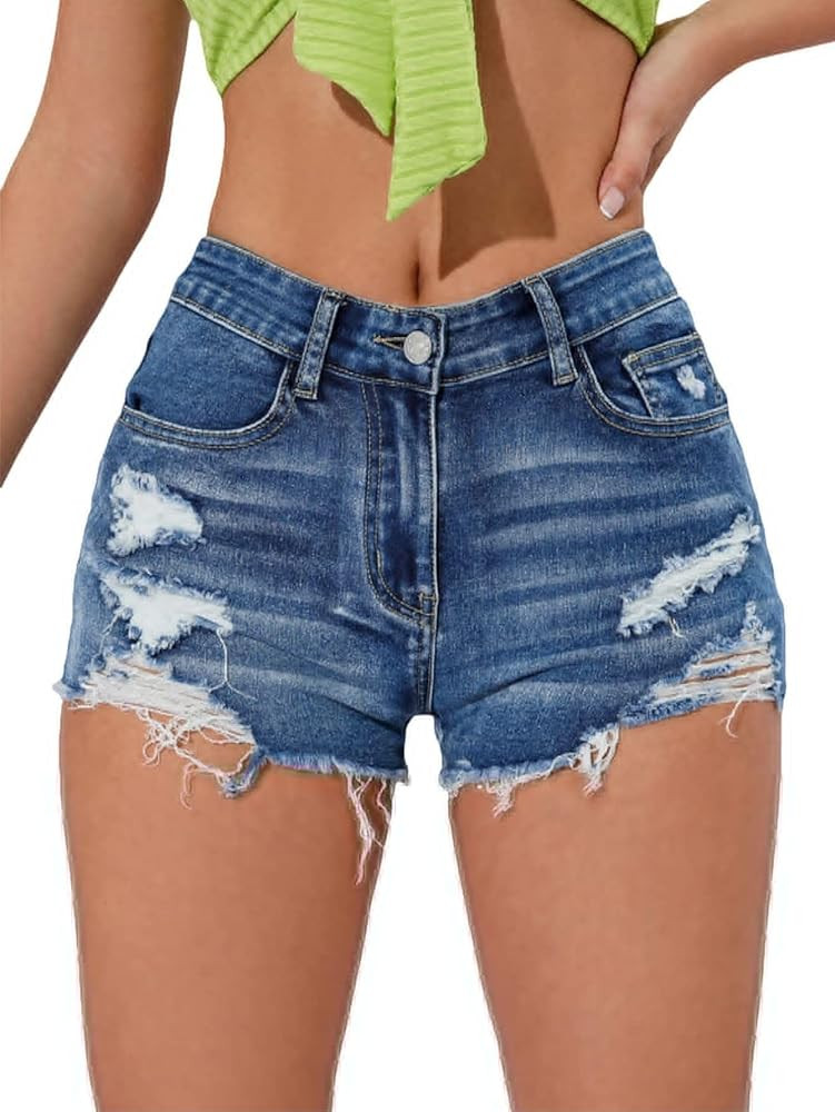 Verdusa Women's Y2K Low Rise Ripped Distressed Skinny Jean Shorts | Amazon (US)