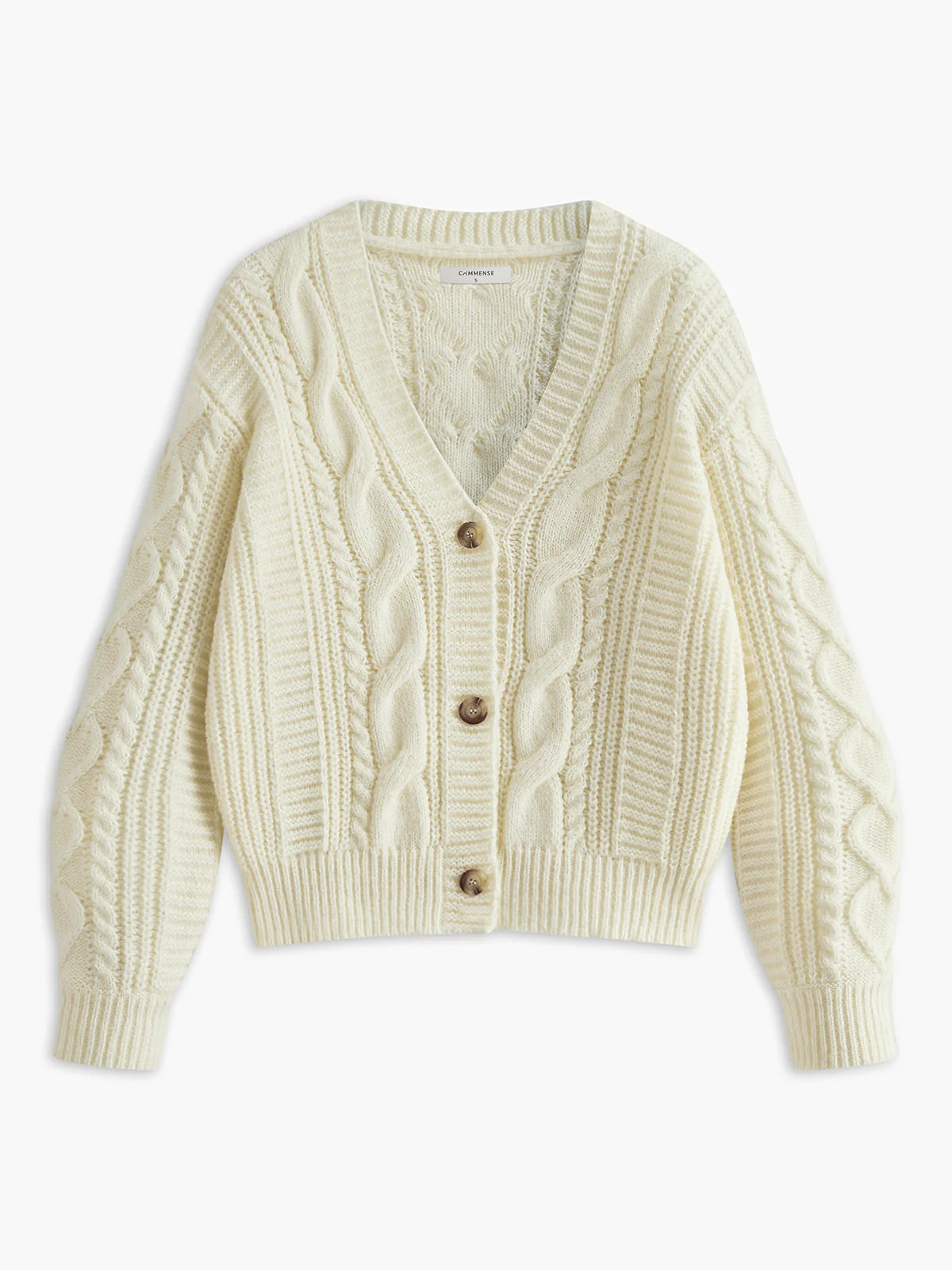 V-Neck Button Mechanism Cable Cardigan | Commense