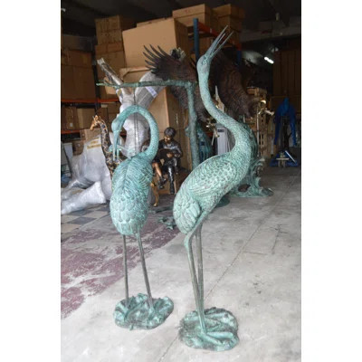 Pair of Cranes Fountain Bronze Statue, Weather Resistant Metal Sculpture Fountain, 13"Lx 9.5"Wx 70"H | Wayfair North America
