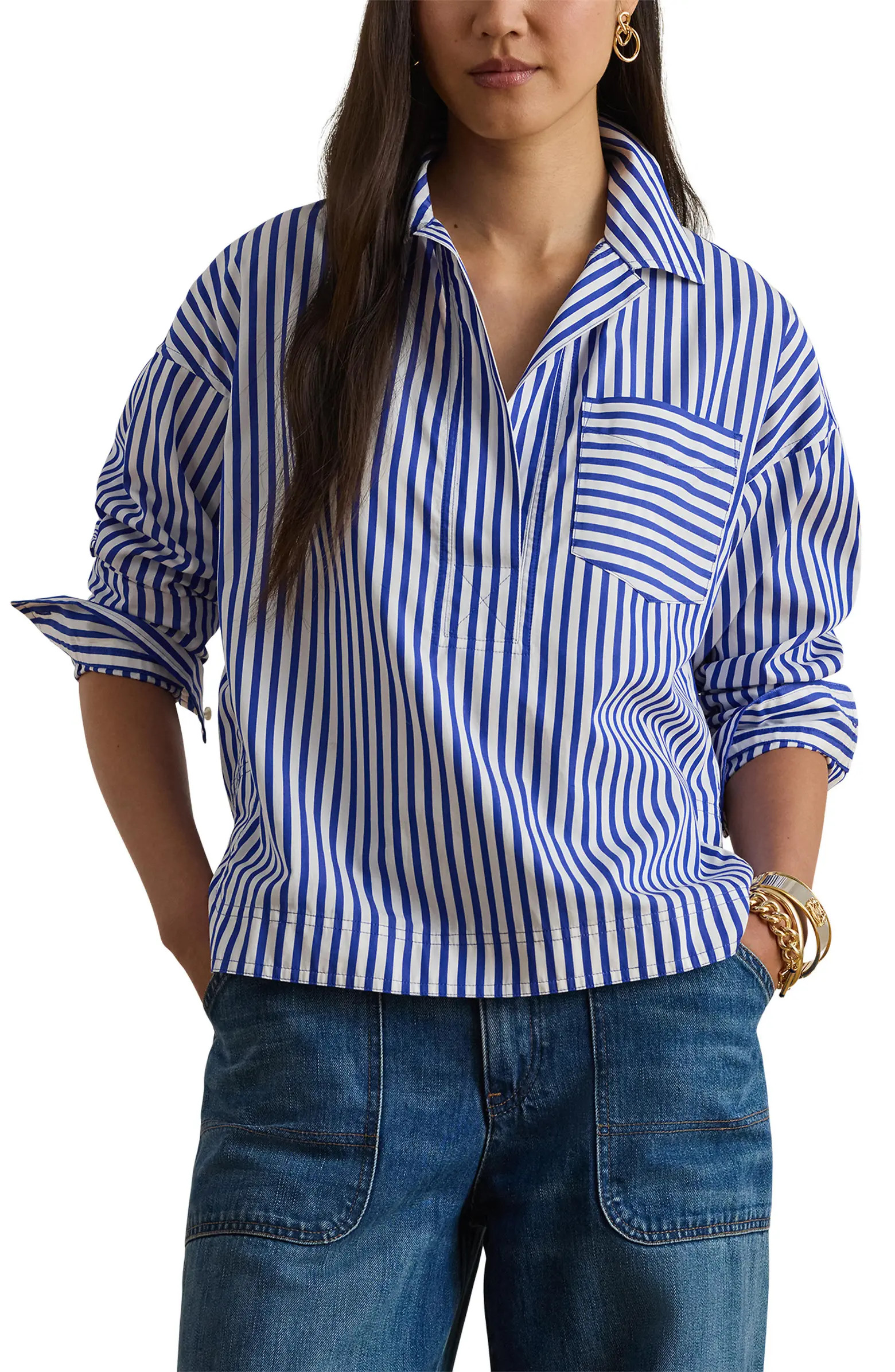 Satchee Stripe Cotton Popover Blouse | Nordstrom