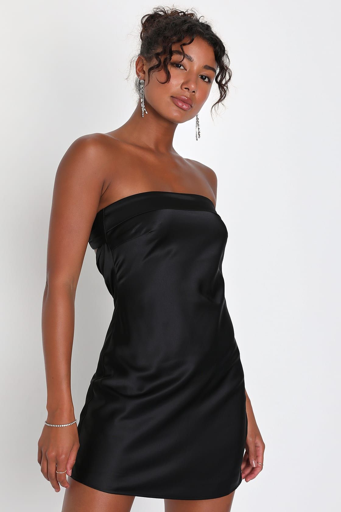 Exquisite Approach Black Satin Strapless Cowl Back Mini Dress | Lulus (US)