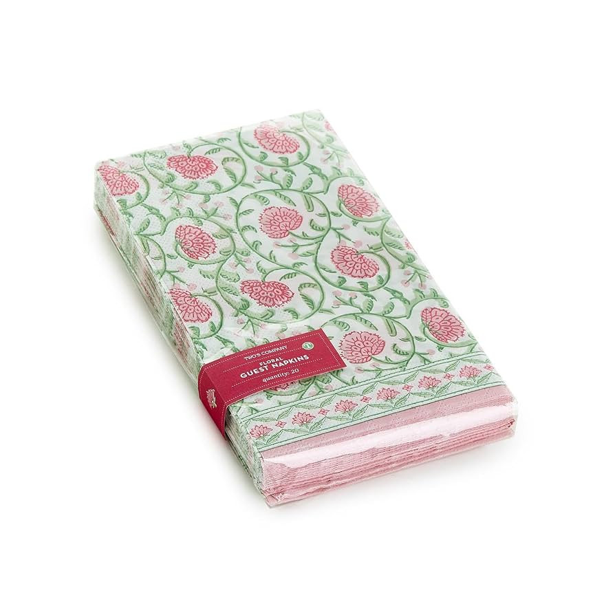 Two's Company Floral Block Print 3-Ply Paper Dinner Napkin Guest Towel, 8-inch Height, Kitchen Ac... | Amazon (US)