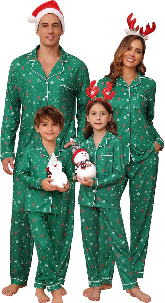 iClosam Christmas Family Matching Pajamas Long Sleeve Button Down Pj Set Festival Party Sleepwear | Amazon (US)