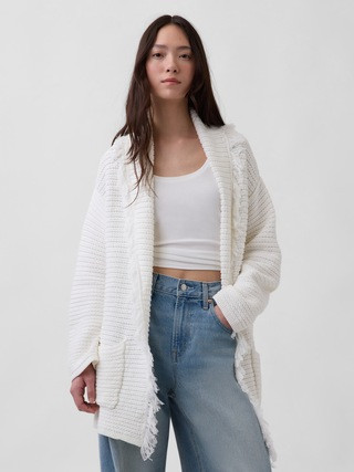 100% Cotton Oversized Fringe Shawl Cardigan | Gap (US)