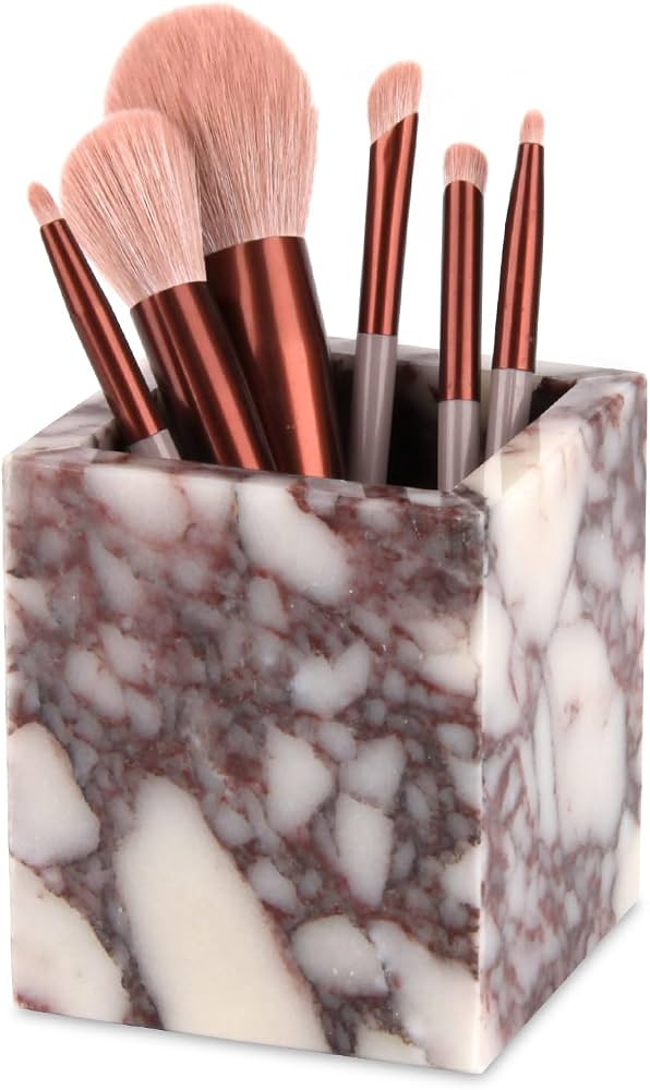 Natural Marble Toothbrush Holder for Bathroom Countertop (8.5x8.5x10cm) - Multifunctional Organiz... | Amazon (US)