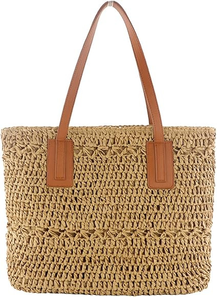 Straw Beach Bag for Women Crochet Tote Handmade Woven Summer Travel Purses Carteras De Mujer Shou... | Amazon (US)
