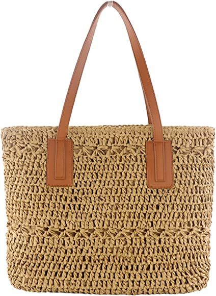 Straw Beach Bag for Women Crochet Tote Handmade Woven Summer Travel Purses Carteras De Mujer Shou... | Amazon (US)