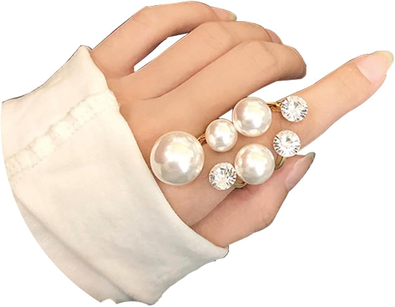 Pearl Ring for Women Promise Stacking Pearl Rings Adjustable Open Pearls Finger Ring Trendy Perso... | Amazon (US)