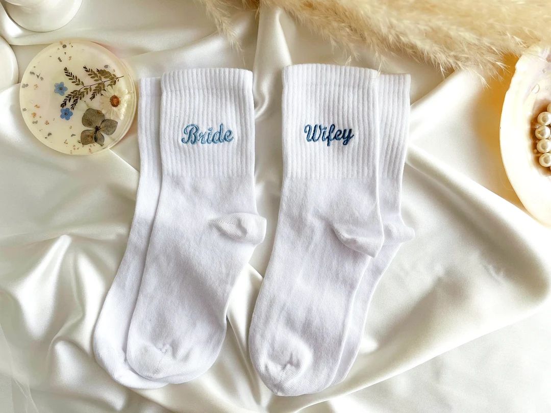 Custom Embroidered Wedding Socks, Something Blue Socks, Wedding Ceremony Something Blue, Personal... | Etsy (US)