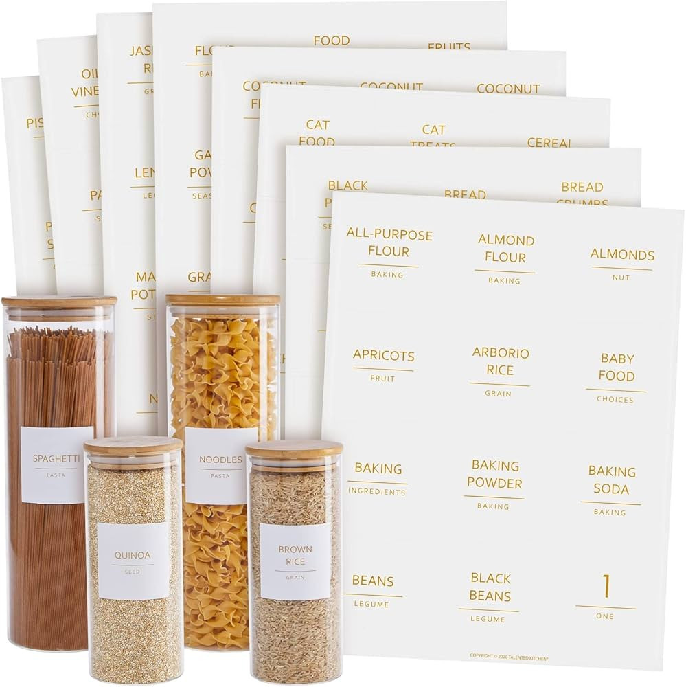Talented Kitchen 144 Fine Line Pantry Organization Labels for Food Storage Containers, Preprinted... | Amazon (US)