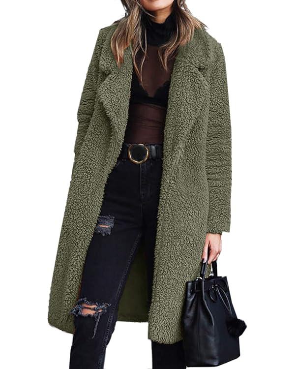 Angashion Women's Fuzzy Fleece Lapel Open Front Long Cardigan Coat Faux Fur Warm Winter Outwear J... | Amazon (US)