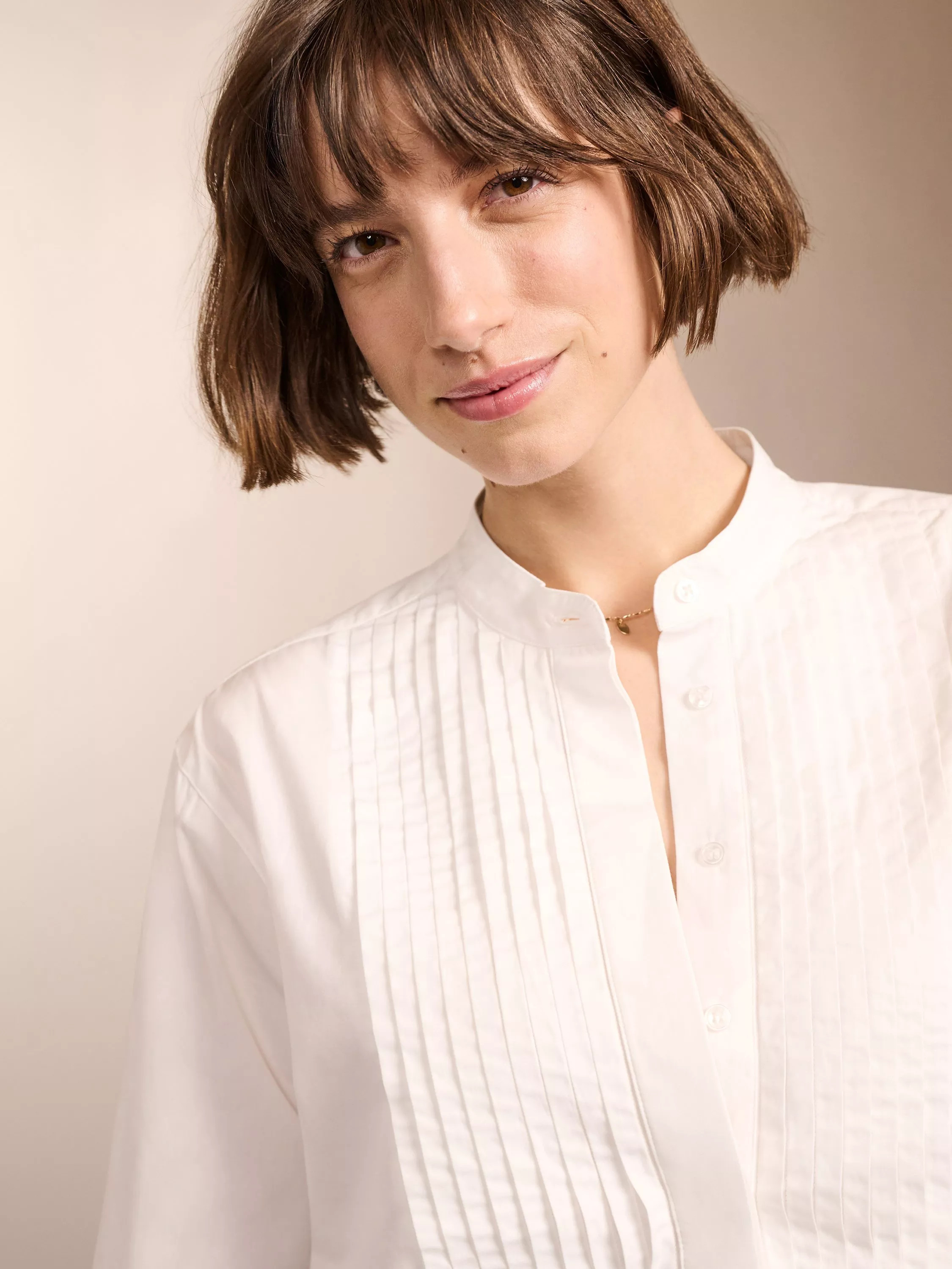 BaukjenTess Pleated Yoke Organic Cotton Shirt, Pure White | John Lewis (UK)