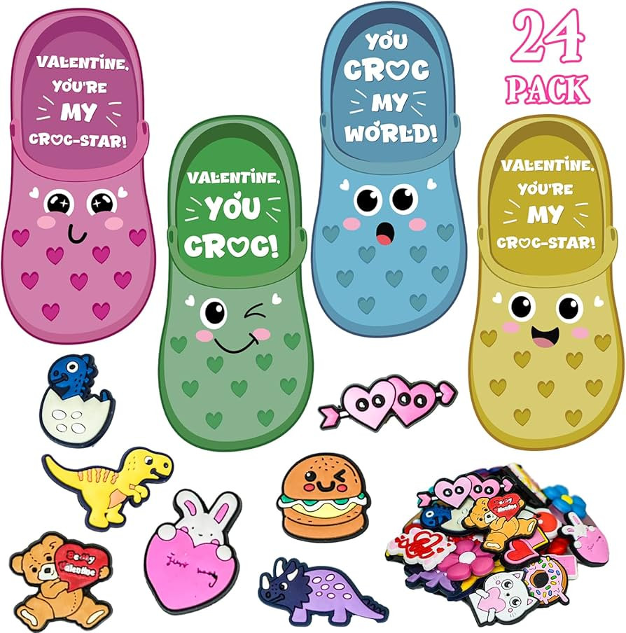 Valentines Day Gifts for Kids - 24 Valentine Cards with 48 Shoe Charms Bulk - Valentine Exchange ... | Amazon (US)