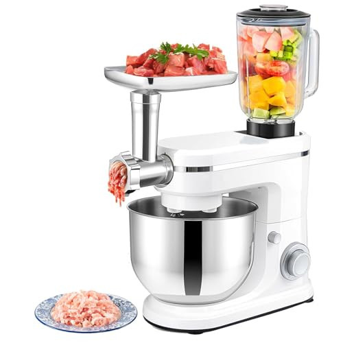3 in 1 Electric Stand Mixer - 8L Stainless Steel Bowl, 6 Speeds, Tilt-Head, Includes Dough Hook, Whisk, Beater & Meat Grinder for Baking, Cooking & Food Prep | Amazon (US)