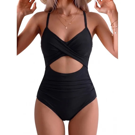 SOMER Women's Swimsuits One Piece Bathing Suit for Women Tummy Control Cutout High Waisted Bathin... | Walmart (US)